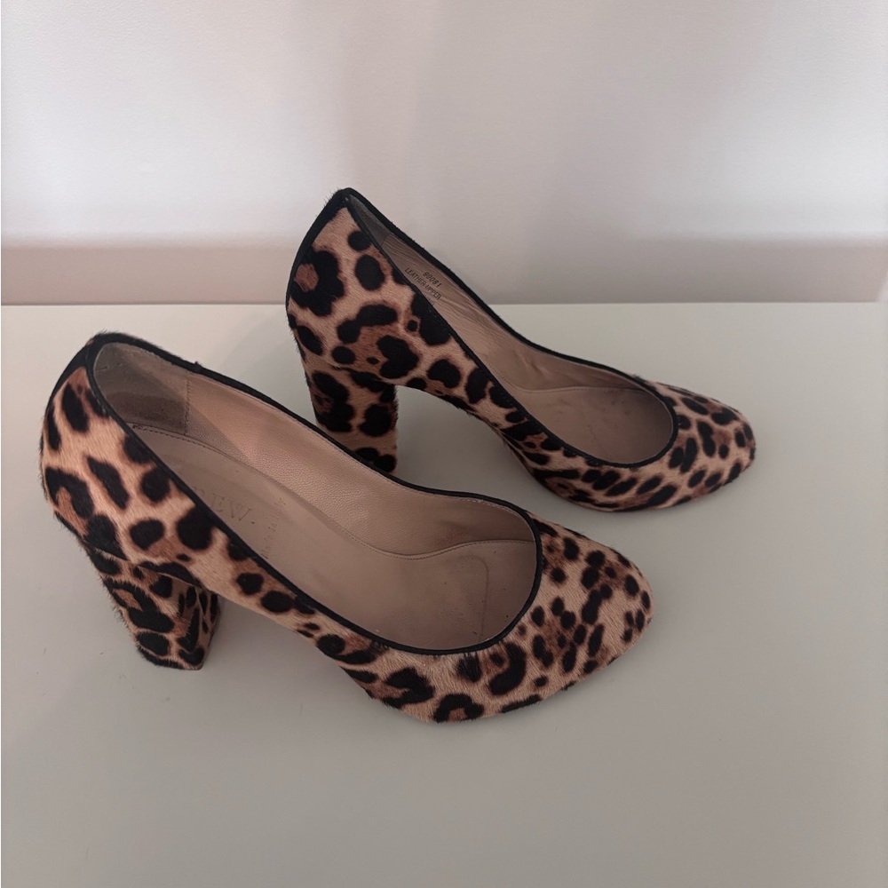 J. Crew Collection Stella Leopard Calf Hair Chunky Heels Pumps - 8.5